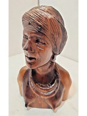 Vtg African Woman Bust Carved Ebony Wood Sculpture Tribal Art Figure Decor